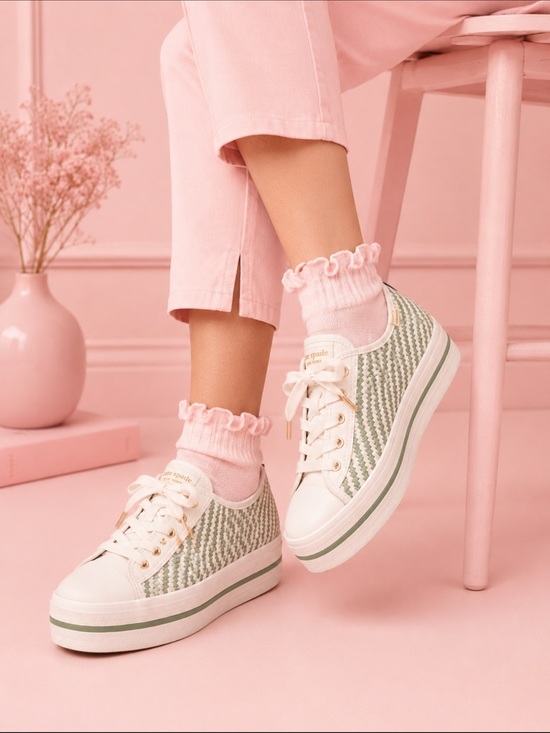 Keds X Kate Spade Shoes - Kate Spade X Keds Green Woven Platform Lace-Up Sneakers size 6.5